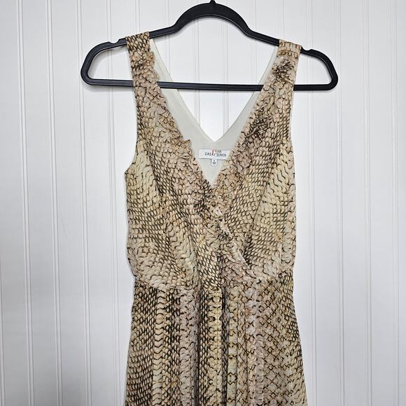 Great Jones Python Ruffle Dress Size 0 Midi V-Neck A-Line Sleeveless Flirty Boho - Picture 3 of 10